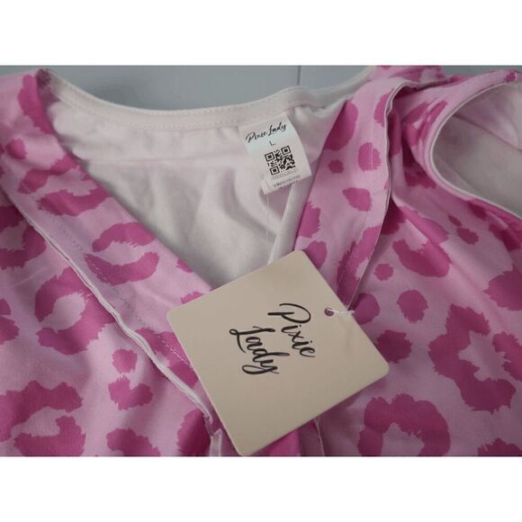 Pink Leopard Button-Front V-neck Tank Top L - Picture 5 of 6